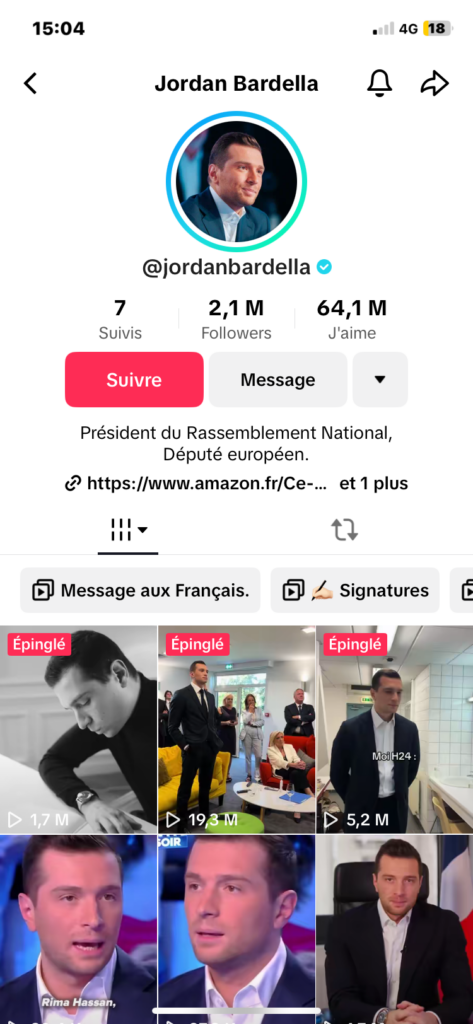 Bardella cumule le nombre de vues